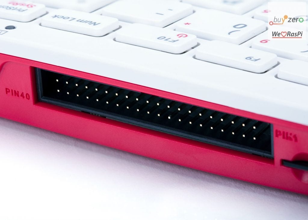 Raspberry Pi 400 GPIO-port, med PIN1- och PIN40-markeringar.