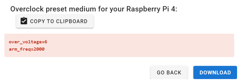 Raspberry Pi 4的中等超频预设：over_voltage=6 arm_freq=2000