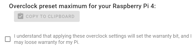 el overclocking máximo establecerá un bit de garantía en la Raspberry Pi