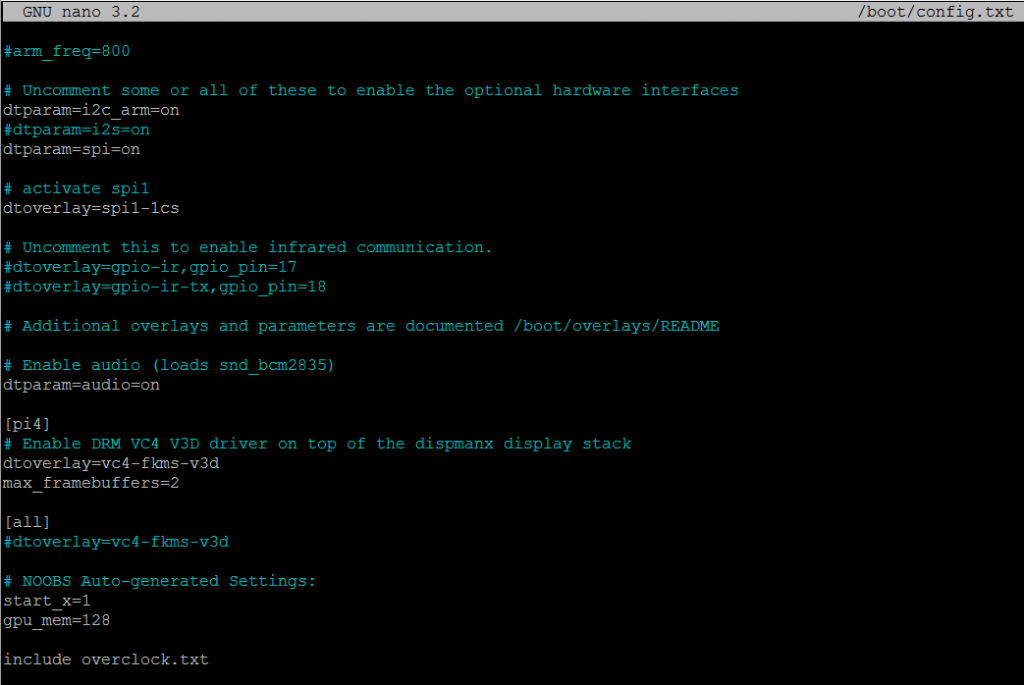 overclock.txt is being included from the main boot configuration file config.txt