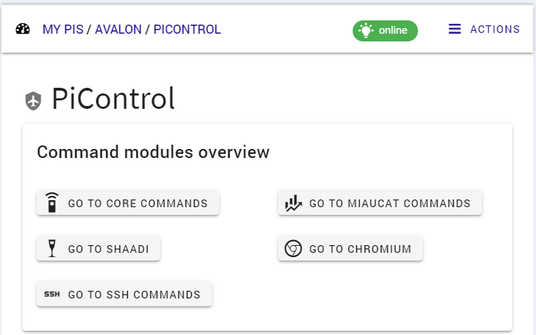 リモートコントロール用PiControlウェブインターフェースのスクリーンショット