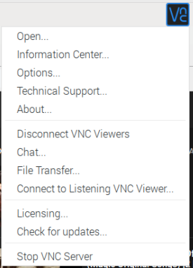 RealVNC服务器的上下文菜单