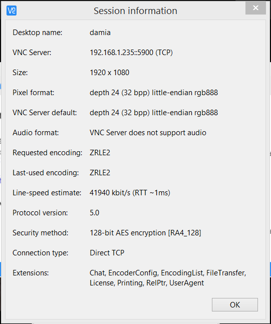 VNC session information