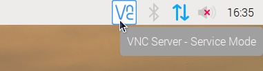 VNC Server is nu actief in de taakbalk van het Raspberry Pi OS